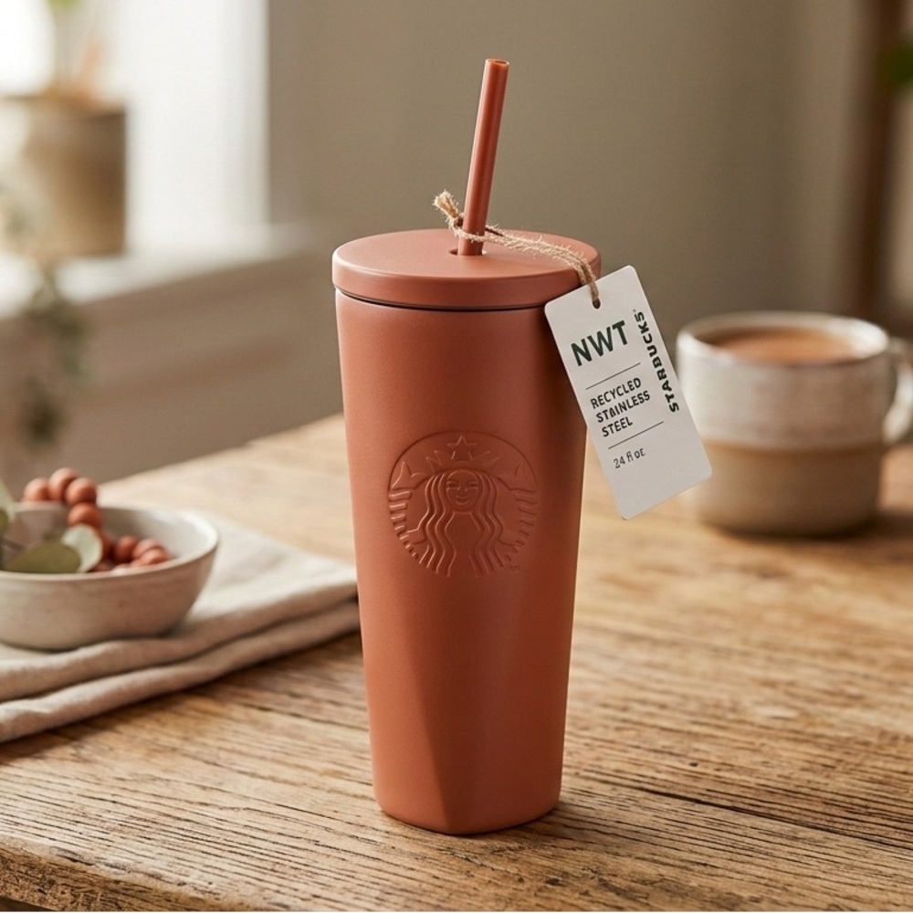 NWT Starbucks 2024 Terracotta Recycled Stainless Steel Triangle Tumbler 24oz Cup